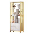thumbnail image 2 of Soonbuy 3 Tier Gold Bookshelf with Drawers, Gold, 2 of 8