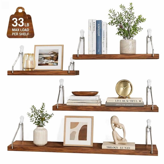 MIOCLYD Floating Shelves ,Rustic Wood Wall Mounted Shelves Hanging Shelves, ,for Bedroom, Living Room, Bathroom, Kitchen, Picture Ledge, Set of 4