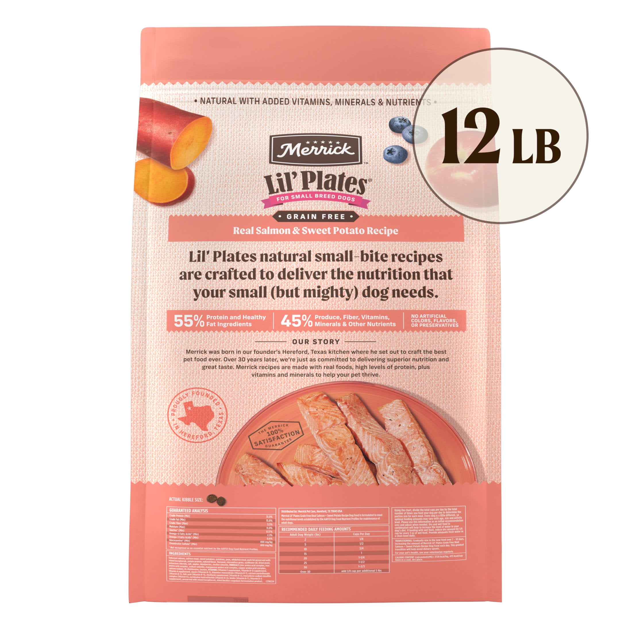 Merrick Lil’ Plates Premium Grain Free Dry Dog Food for Small Dogs, Real Salmon and Sweet Potato Kibble, 12.0 lb. Bag
