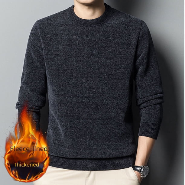 Suéter de marca de moda para hombre Suéter de invierno con forro polar grueso para hombre Suéter holgado de cuello redondo de color sólido a juego