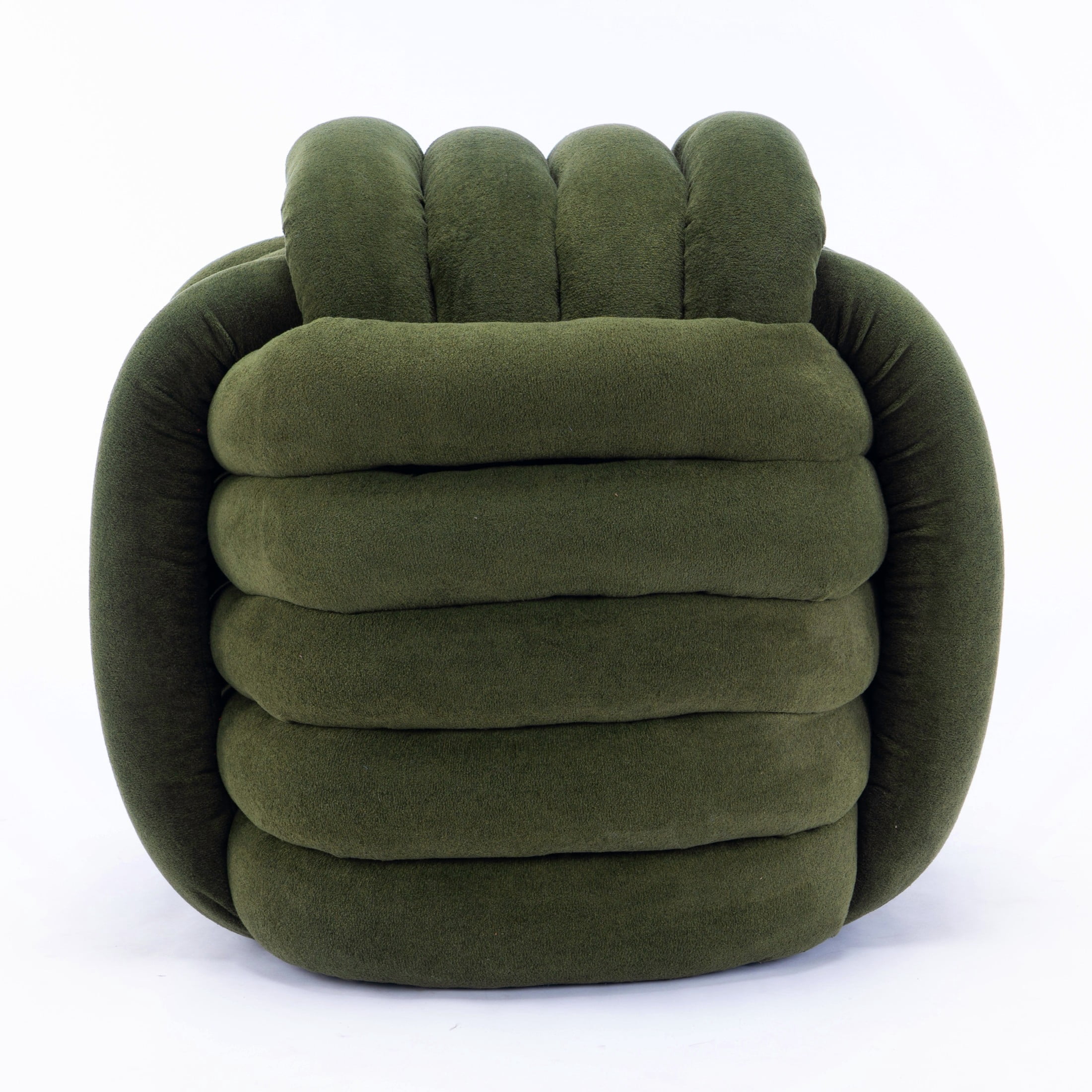 Noble House Girel 19" Chenille Modern Knot Design Ottoman Stool, Stylish Woven Makeup Vanity Footstool, Green