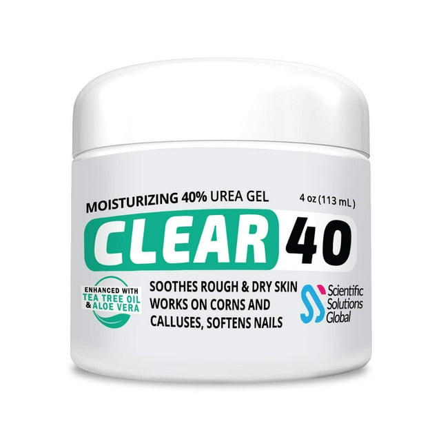 CLEAR 40 Crema de urea 40 por ciento para pies de máxima resistencia (4 oz) | Suaviza los talones agrietados y la piel seca Crema de urea 40 por ciento - Árbol de té y aceite de coco | Crema de urea p