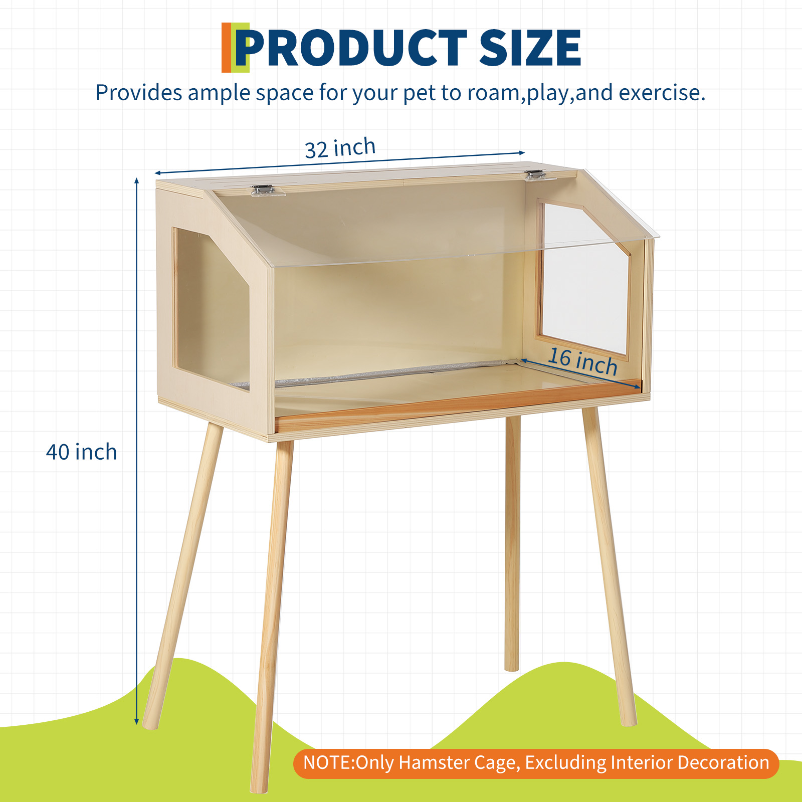 Large Hamster Cage with Legs & Acrylic Window - Chew Proof Small Animal Habitat with Openable Top for Guinea Pigs, Chinchillas, Gerbils, and Dwarf Rabbits