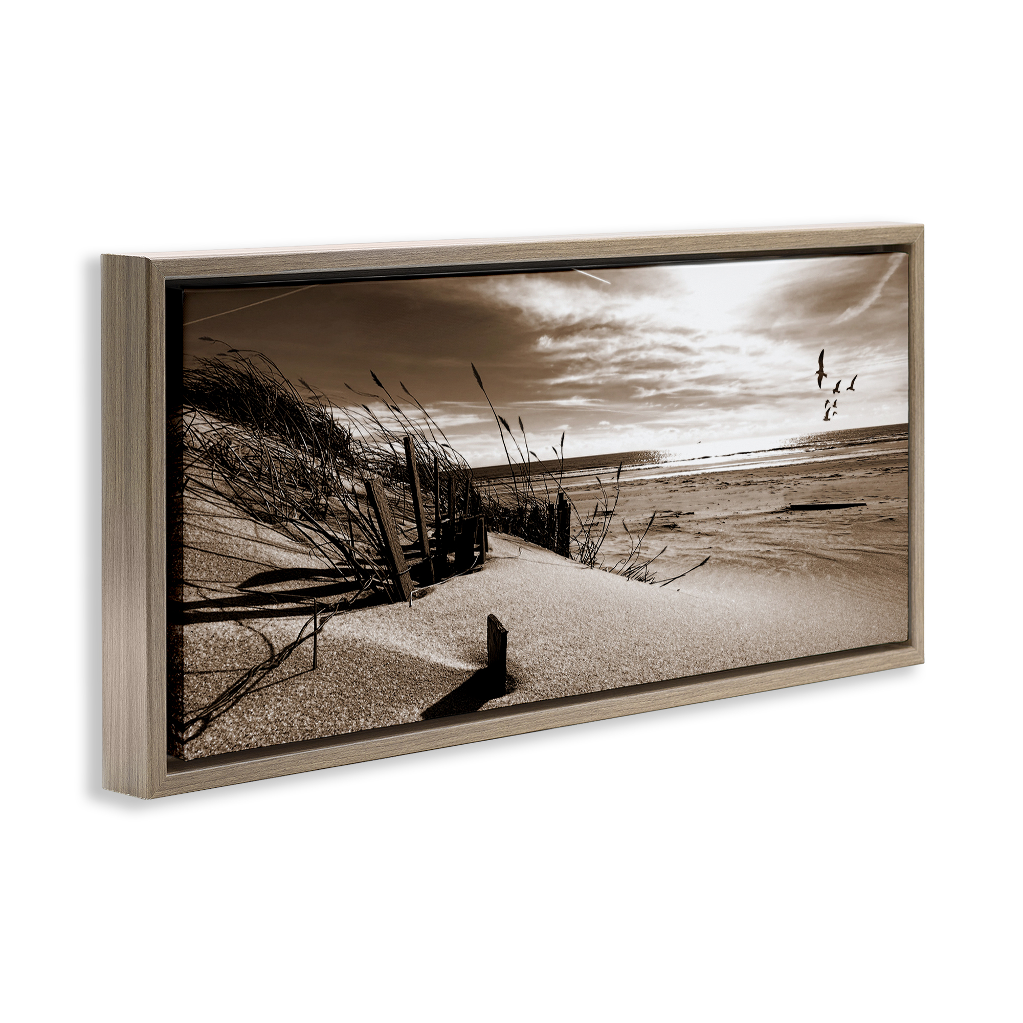 Stupell Industries Zen Sands Beach Landscape Photography Brown Floater Framed Canvas Art Print Wall Art, 25 x 11