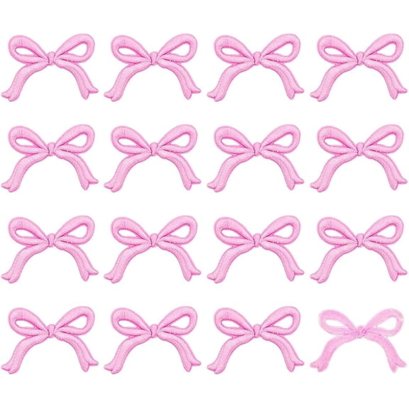 1 Set 16 Pcs Bowknot Cloth Patch 1.7x2.4inch Iron on Bow Applique Patches Computerized Embroidery Bow Knot Patch Pink Clothing Repair Appliques for Jeans Coat Bag Hat Shoes Decoration