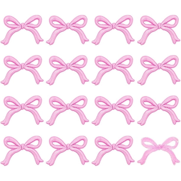 16 parches de tela con lazo de 4,3 x 6 cm para planchar, bordados computarizados, color rosa, para reparar ropa.