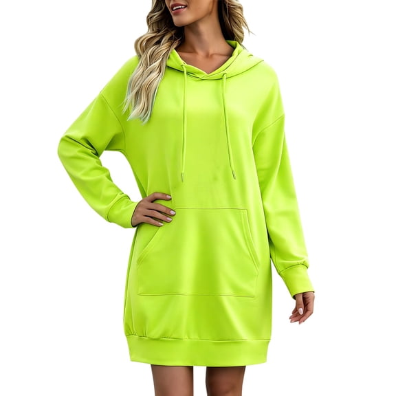 CQXIDFH Under $20 Women Oversized Hoodie Dress Long Sleeve Soft Fleece Pullover with Pocket Casual Sweatshirt Dress for Lounge, S Green Sweatshirts