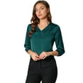 thumbnail image 1 of INSPIRE CHIC Blouse en Satin pour Femme Décontractée Unie à Manches Longues à Col en V Haut Chemises, 1 of 6