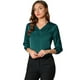thumbnail image 1 of Blusa de satén para mujer Camisas informales sólidas con cuello en V de manga 3/4 Azul verde L, 1 of 6