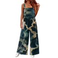 thumbnail image 5 of Women's Floral Print Sleeveless Overalls Loose Wide Leg Cotton Linen Jumpsuit with Pockets Green 2XL, 5 of 7