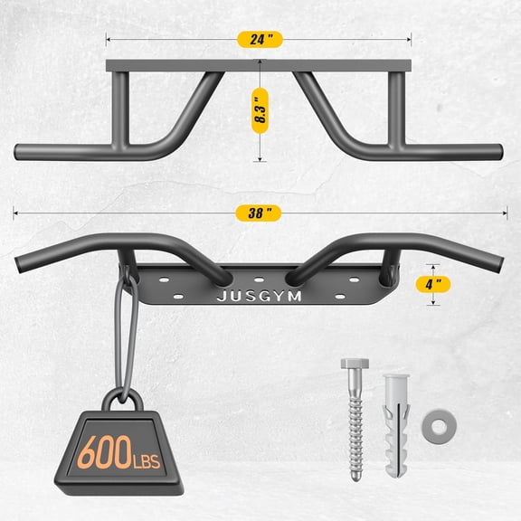 Wall Mounted Pull Up Bar - Heavy Duty Chin Up Bar, Pull-Up Bar Support Beam or Joist Mounted, Multifunctional Fitness Bar, 600LBs Capacity