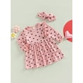 thumbnail image 3 of Seyurigaoka Toddler Girls Valentine's Day Dress Long Sleeve Crew Neck Buttons Dress Spring Autumn Heart Print Dress with Headband, 3 of 9