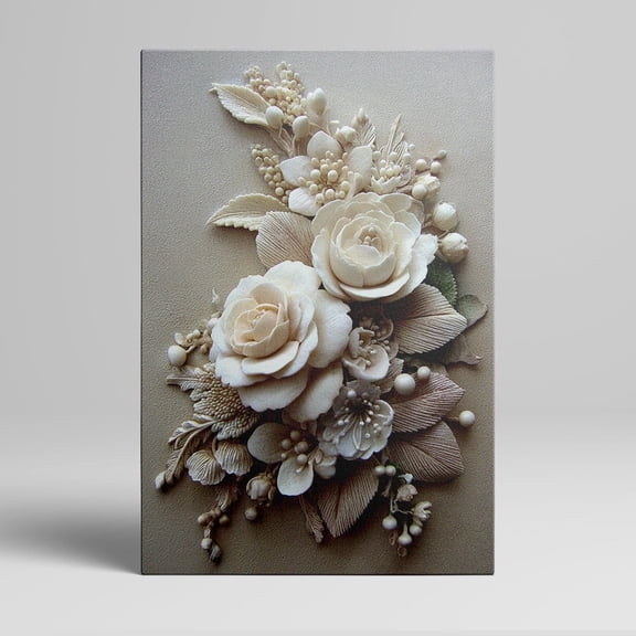 1pc Floral Canvas Wall Art with Creamy Roses and Delicate Foliage, Framed Decor room hanging Wall Picture Decor for Home Gifts, living room, bathroom, bedroom, kitchen wall art decor