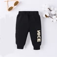 thumbnail image 2 of ZHUASHUM Baby Boy'S Pants Relax Fit Straight Leg Solid Color Letter Prints Sweartpants Summer Casual Pants Trousers Daily Wear Black 9-12 Months, 2 of 7
