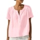 thumbnail image 2 of Craaazy Women's Casual V Neck Blouse, Solid Color Short Sleeve Cotton Linen Top, Loose Fit Comfy Henley Tunic for Daily Wear Gifts, 2 of 9