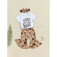 thumbnail image 2 of Suealasg Baby Girls 3 Piece Summer Outfit Letter Print Short Sleeves Romper and Cactus Print Flare Pants Headband 3 6 12 18 Months Newborn Western Clothes, 2 of 7