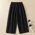 thumbnail image 4 of Yuzhih Capri Pants for Women Casual Cotton Linen Wide Leg Pants Elastic Waist Drawstring Capris with Pockets, 4 of 4