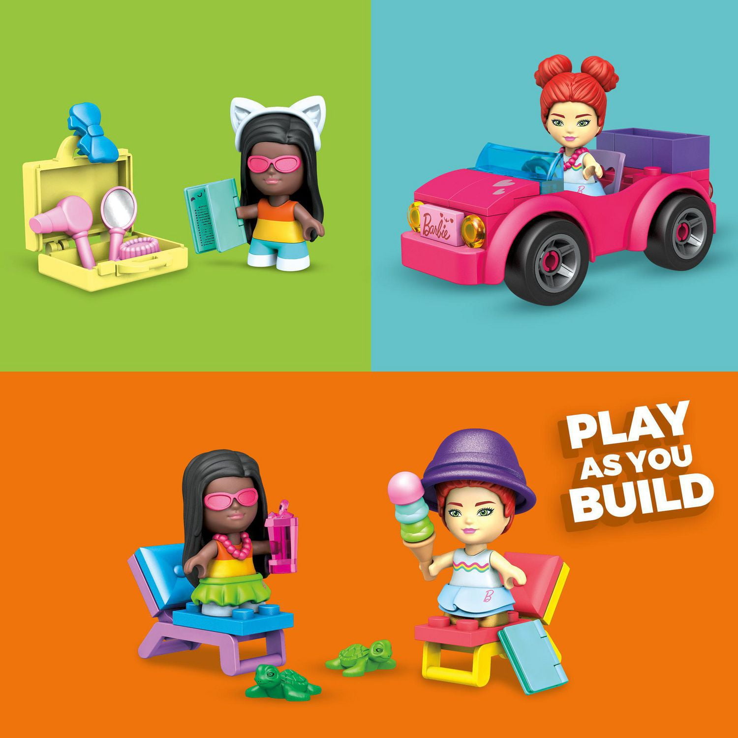 Mega Construx Barbie Convertible Beach Adventure Toy Building Set (70 Pieces)