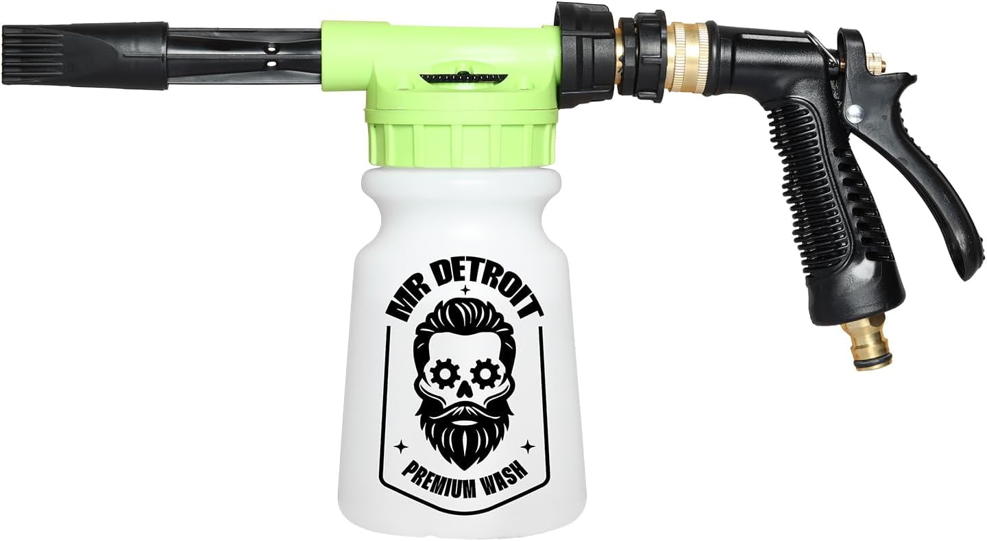 Mr. Detroit - 3pc Car Wash Kit with Foam Blaster, 16oz Car Cleaning Soap, Double Noodle Wash Mitt, Scratch-Free Wash Gun Foam Cannon Streak-Free Exterior Cleaner for Auto Cleaning & Home Use