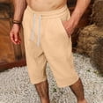 thumbnail image 5 of Mens Casual Soft Cotton Linen Long Shorts Knee Below Sport Running Lounge Work Shorts Capri Pant Size 2XL Beige, 5 of 7