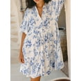 thumbnail image 3 of Yunliwuli Women Mini Dress Stripe/Floral Print Buttons Tie-Up Front Elbow Sleeve Dress Fashion Summer Casual Dress, 3 of 8