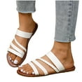thumbnail image 4 of LOVZFMLL Sandals for Women 2025 Summer Fashion Strappy Slip On Flat Sandals Casual Outdoor Vacation Beach Slippers White 5.5, 4 of 8