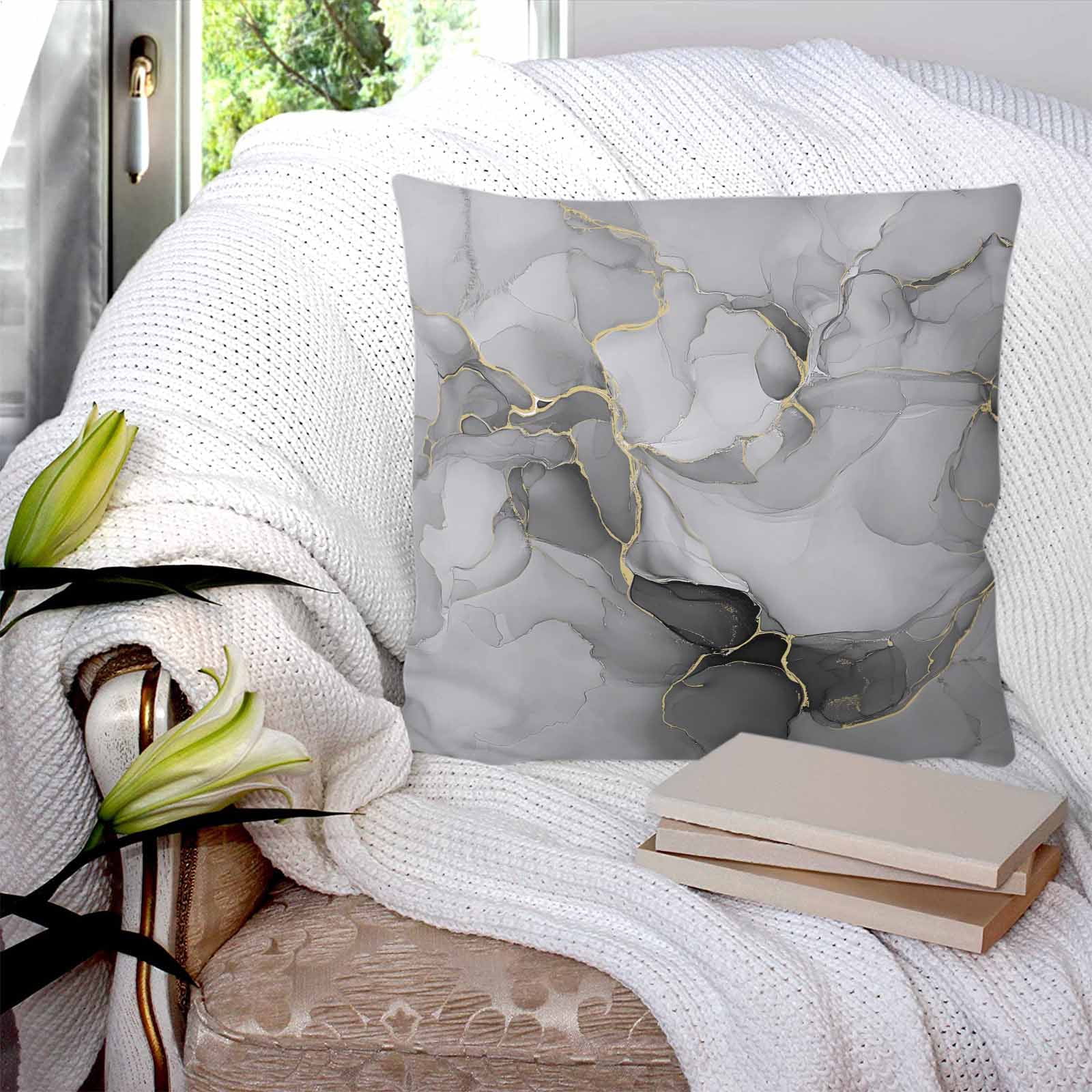Grey Ombre Marble 24x24 Pillow Covers Set of 2, Gray Marble Crack Abstract Modern Throw Pillow Covers Decorative Couch Cushion Case, Microfiber Square Pillowcases for Bedroom Car Living Room