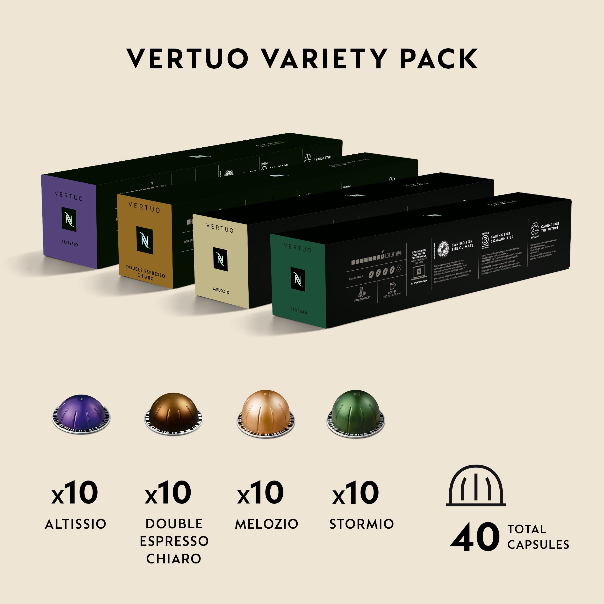 Nespresso Vertuo Pop Coffee and Espresso Maker, White, with Nespresso Vertuo Coffee Discovery Variety Pack 40 Count Bundle