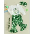 thumbnail image 4 of My First St. Patricks Day Baby Girl Outfits 3 6 9 12 18 Months Clover Print Romper Flared Pants Headband 3Pcs Spring Clothes, 4 of 9