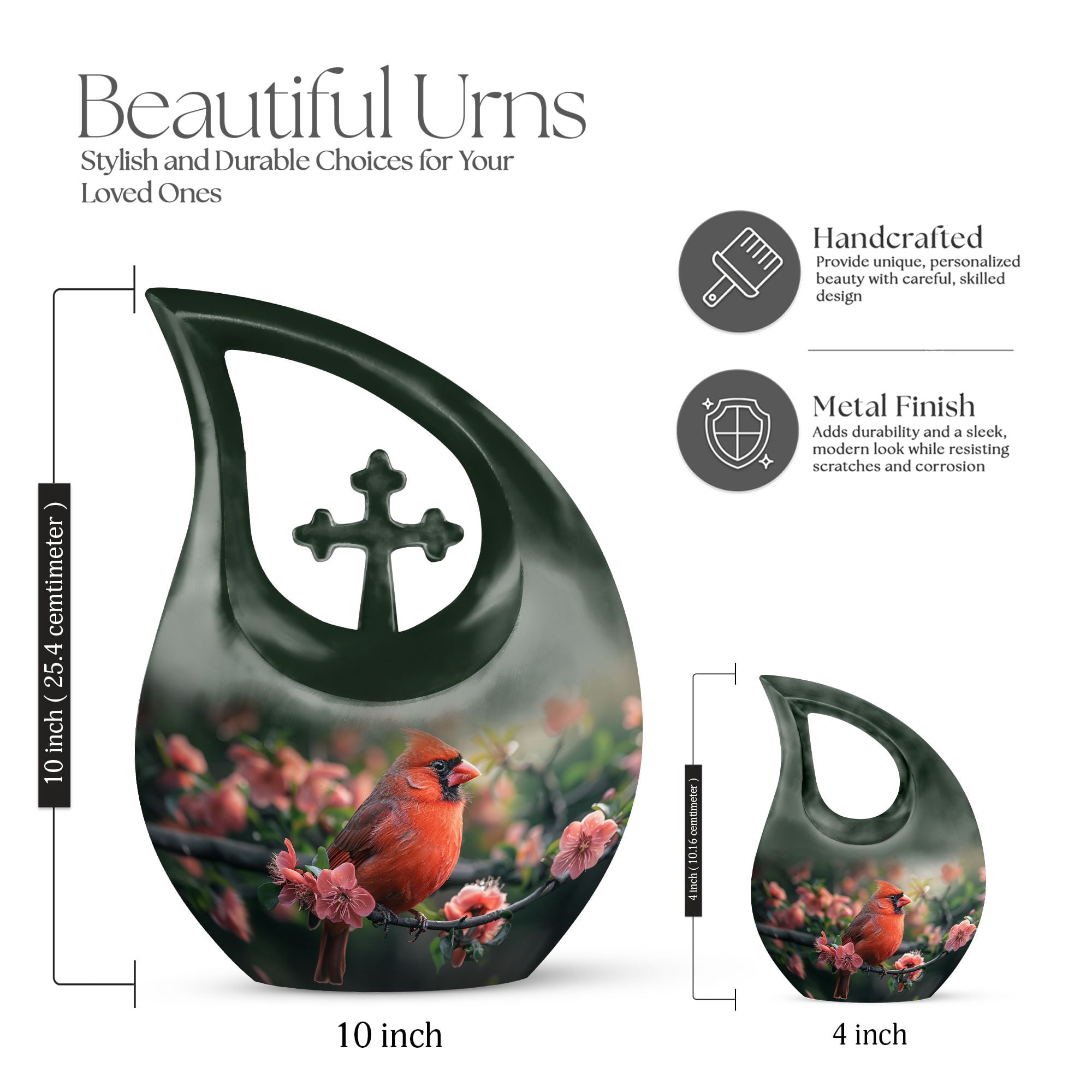 MUKTIVE Red Cardinal Bird on Blossom Tree Funeral Urn for Ashes Women & Men, Decorative Memorial Urn for Human Ashes, Combo Set, (1 Large 10 ", 4 Keepsake 3 ")