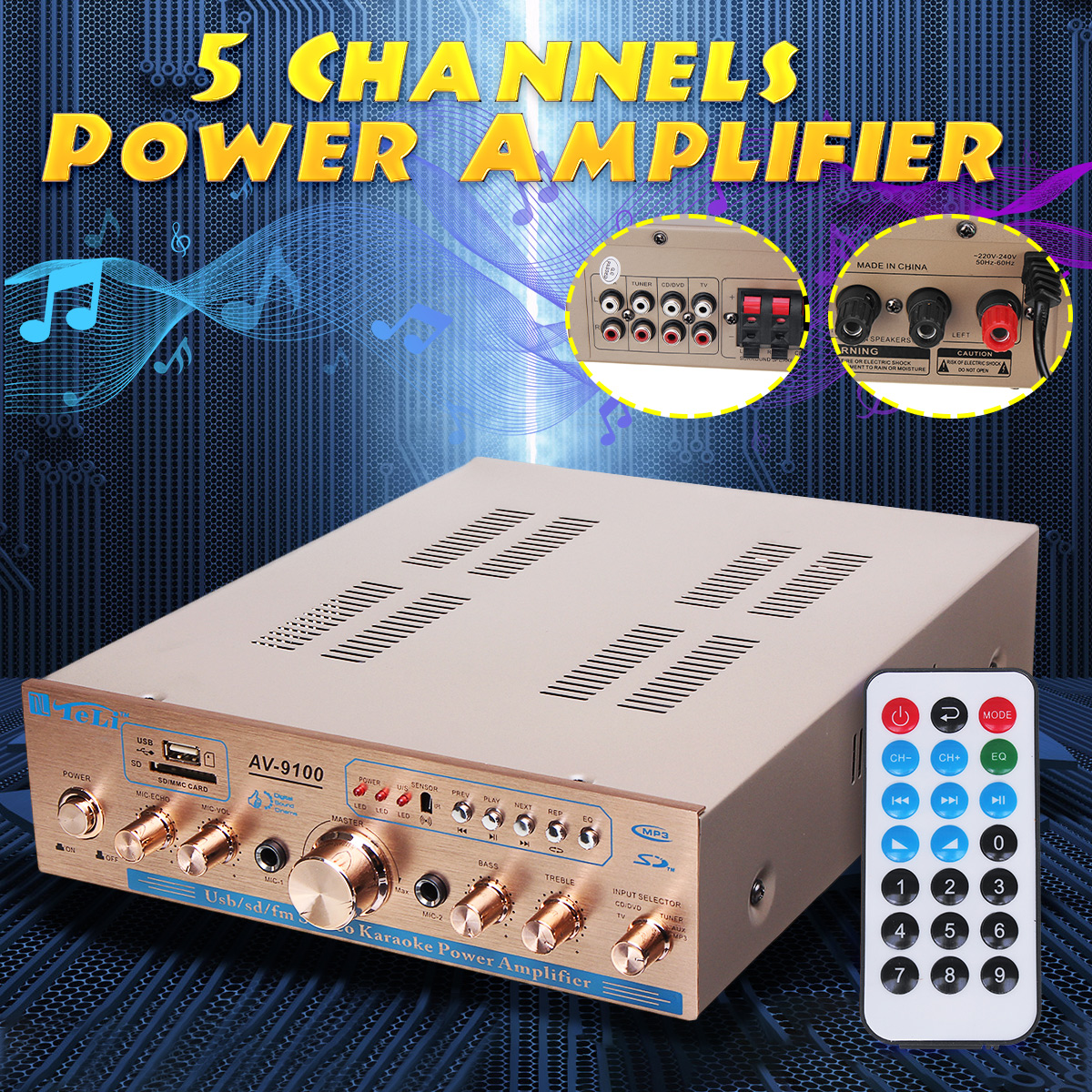 5 Channel Amplifier Car Home Theater Audio Power Alloy Amp Bass Speaker