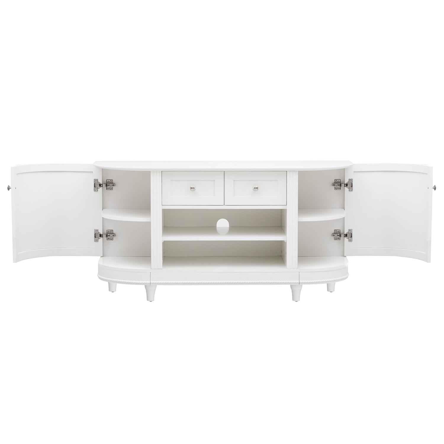 Kadyn TV Stand, Modern Entertainment Center with 2 Curved Doors, Adjustable Panels and Open Style Cabinet, MDF TV Cabinet for TV up to 46", White