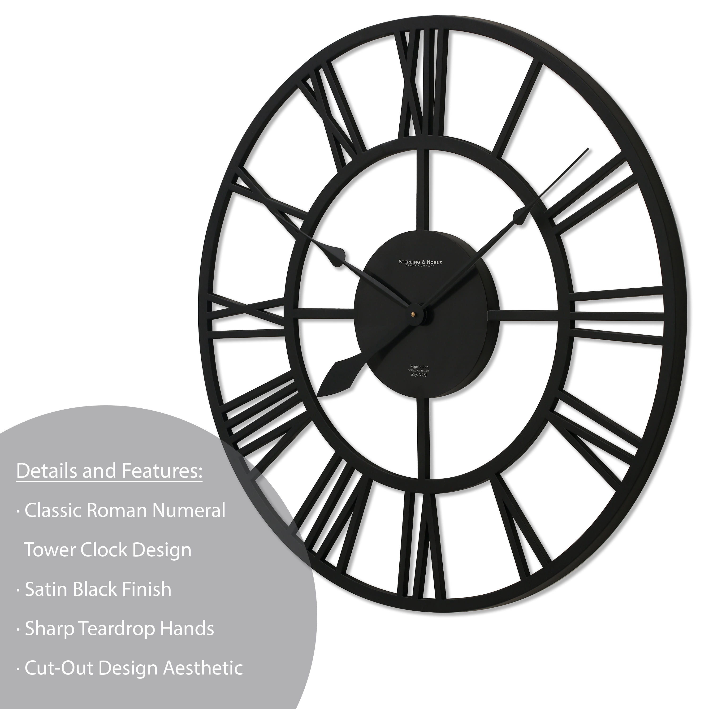 Mainstays 30 in Quartz Industrial Wrought iron look Oversized Wall Clocks