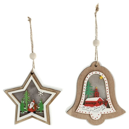 

2pcs Wooden Christmas Pendant Glowing Decors Exquisite Wooden Hanging Decors