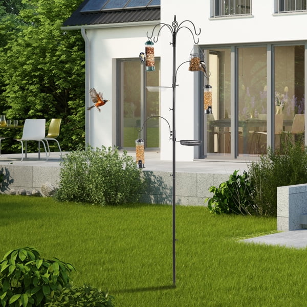 93 inch Iron Bird Feeder With Six Hooks, Bird Feeder Black Courtyard