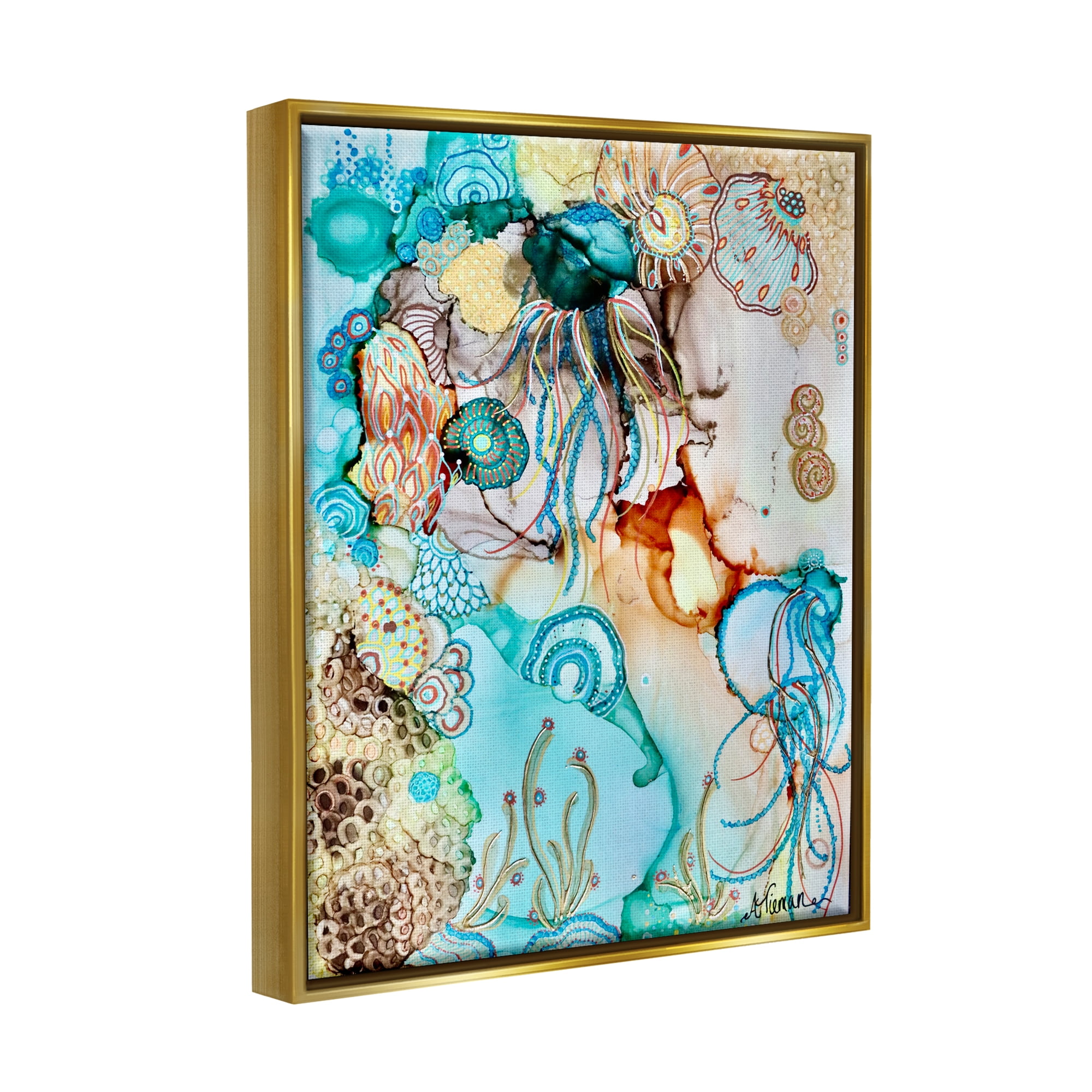 Stupell Industries Abstract Nautical Pattern Abstract Painting Gold Floater Framed Canvas Art Print Wall Art, 17 x 21