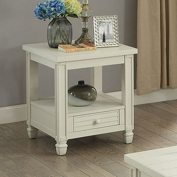 Furniture of America Wahlberg Rustic 1Drawer End Table, Antique White