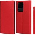thumbnail image 2 of Galaxy S20 Ultra Genuine Cowhide Leather Wallet Case,Headset Winder,Flip Folio Magnetic Closure,Card Slots,Kickstand,Cash Pockets Wrist Strap Case for Samsung Galaxy S20 Ultra,6.9",Red, 2 of 18