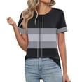 thumbnail image 1 of Ploknplq Elbow Length Tee Shirts for Women,Stripe Shirt,Workout T Shirts for Women,Spring Round Neck Splicing Striped Loose Short Sleeve T Shirt,Oversized Shirts for Women,Graphic Tee Gray S, 1 of 4