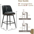 thumbnail image 2 of Swivel Counter Height Bar Stools Set of 3, 26" Upholstered Faux Leather Bar Stools with Back, Wood Trim, Upholstered Counter Chairs for Kitchen Island, Black, 2 of 17