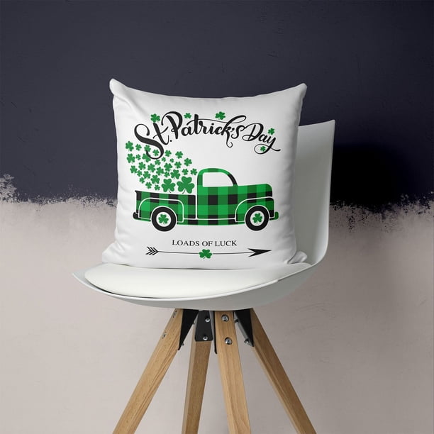 Xihbxyly Funda de Cojín de Cuatro Hojas, Diseño de Tréboles Del Día de San Patricio, Tela de Lino Verde, Decoración Navideña para Interiores y Exteriores, Decoración para El Hogar En Cualquier Época