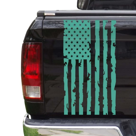 Distressed American Flag Truck Tailgate Vinyl Decal Compatible with Most Pickup Trucks USA Sticker Pickup Truck Car Sticker Rear Graphic (11" x 25", Mint)