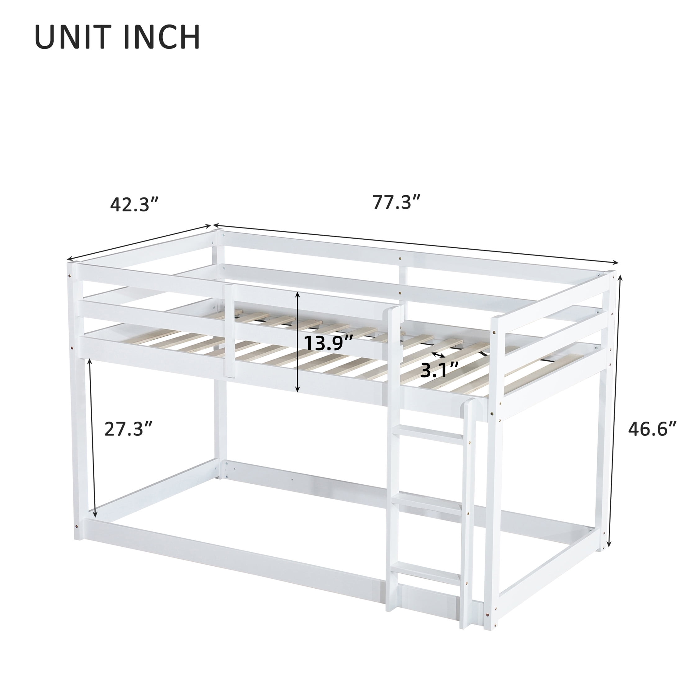 Aukfa Twin Over Twin Bunk Bed for Kids, Solid Rubber Wooden Bed Frame, White