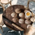 thumbnail image 2 of Baseball Round Tablecloth, Fitted Table Cover with Elastic for 45"-54" Round Tables, Farmhouse Retro Sport Theme Brown Wooden Grain Table Cloth Outdoor Indoor Dinning Party Waterproof Tablecloths, 2 of 7