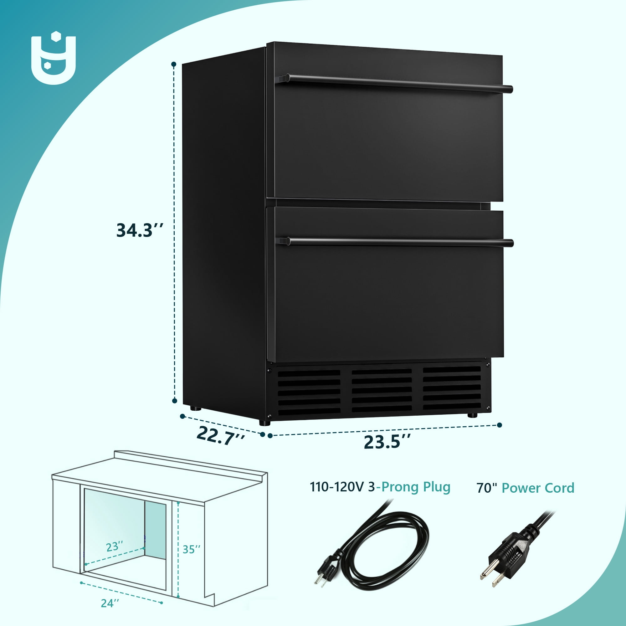 EUHOMY 23.5 Inch Under Counter Double Drawer Fridge, Weather Proof Stainless Steel Outdoor Beverage Refrigerator for Patio, Built-in Beverage Fridge