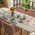 thumbnail image 3 of Easter Bunny Table Cloths for 8 Foot Rectangle Tables, Spring Watercolor Polka Dot Flower Plaid Beige Patio Waterproof Elastic Fitted Tablecloths, Washable Rectangular Table Cover for Camping, 3 of 8