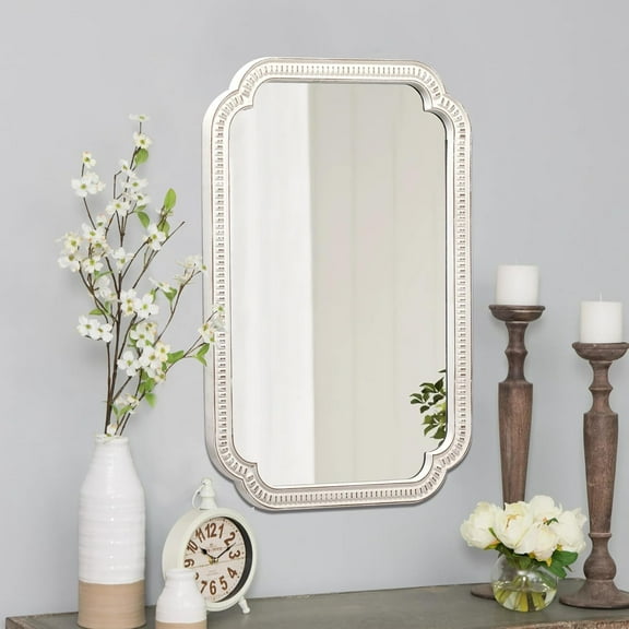 Sintosin Farmhouse Big White Mirror, Large Wood Frame Wall Mirrors Wall Mounted Decorative with Arched Corners, 36" x 25" Farmhouse Bathroom Vanity Mirror