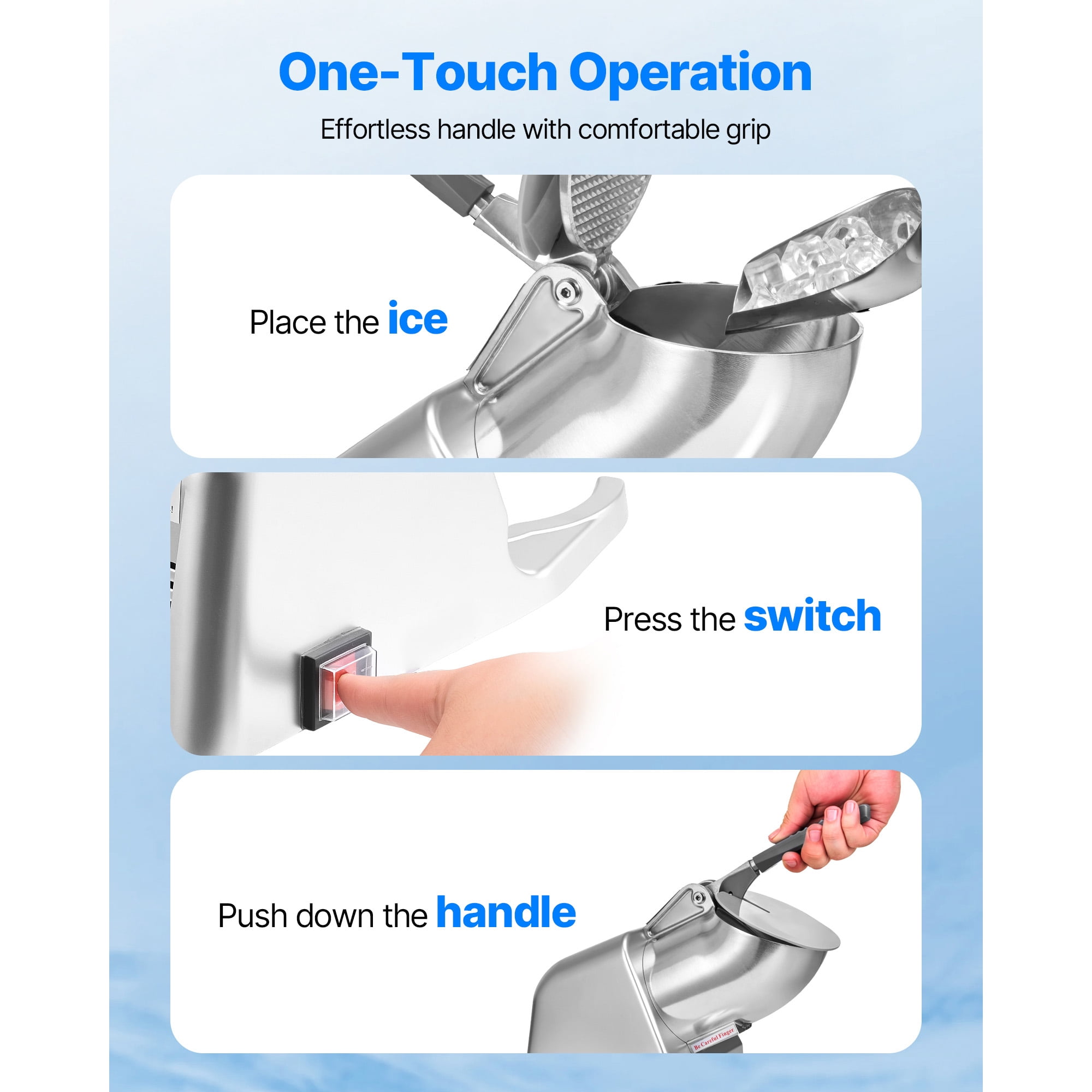 KFFKFF Electric Ice Crusher Machine, 143lbs/hr Dual-Blade Snow Cone Maker, Stainless Steel Shaved Ice Machine with Bowl and Cover, 300W 2000RPM for Home and Commercial Use, Silver