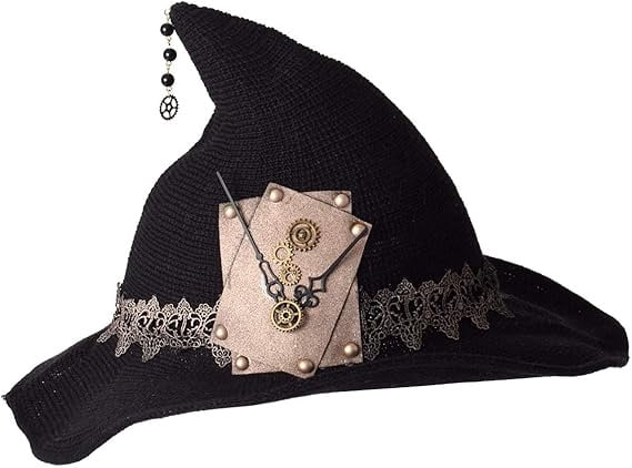 Knitted Wool Witch Hat with Wide Brim for Halloween Costume and Winter Wear