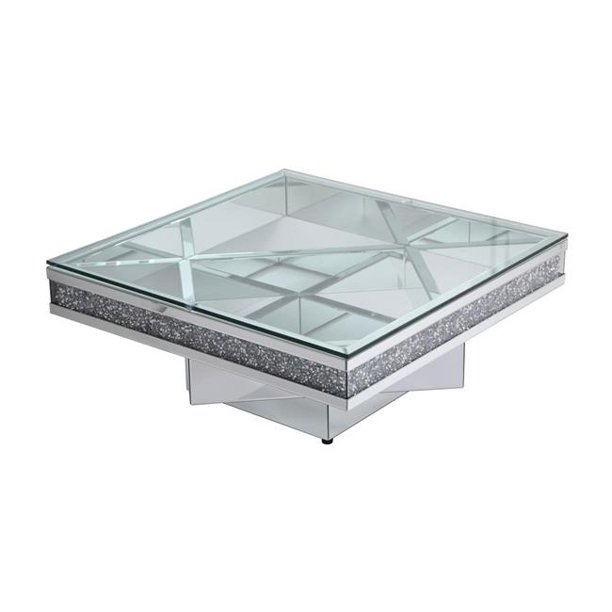 39 In Crystal Mirrored Coffee Table Com Crystal Mirrored Coffee Table, Mirrored Coffee Table With Crystals